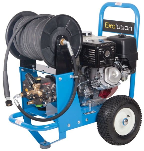 The Evolution 2 21200 Petrol Pressure Washer — with 40m hose reel.
